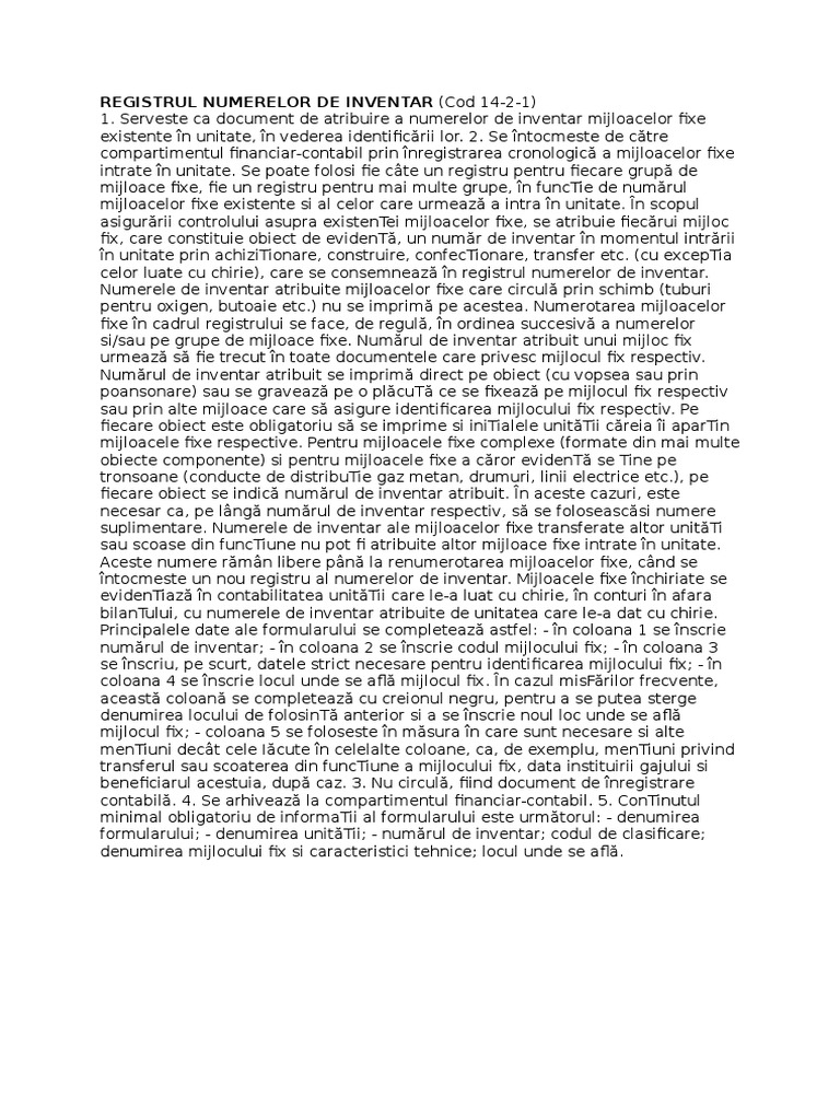 Registrul Numerelor de Inventar | PDF