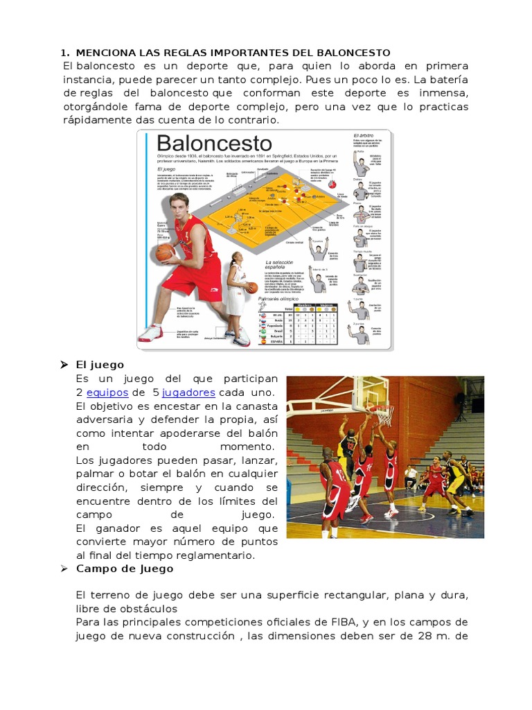 Menciona Las Reglas Importantes Del Baloncesto
