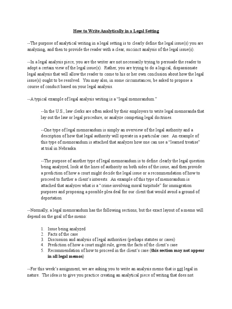 How To Write Analytically in A Legal Setting - Lecture Notes  PDF