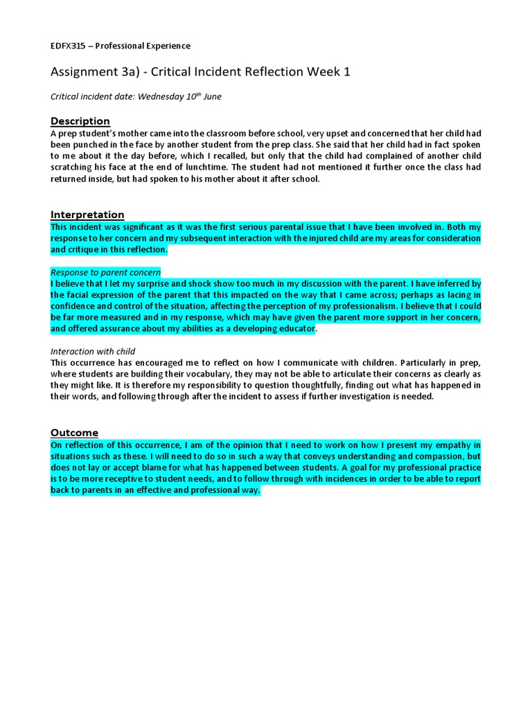 Critical Incident Reflection in Education | PDF | Wellness