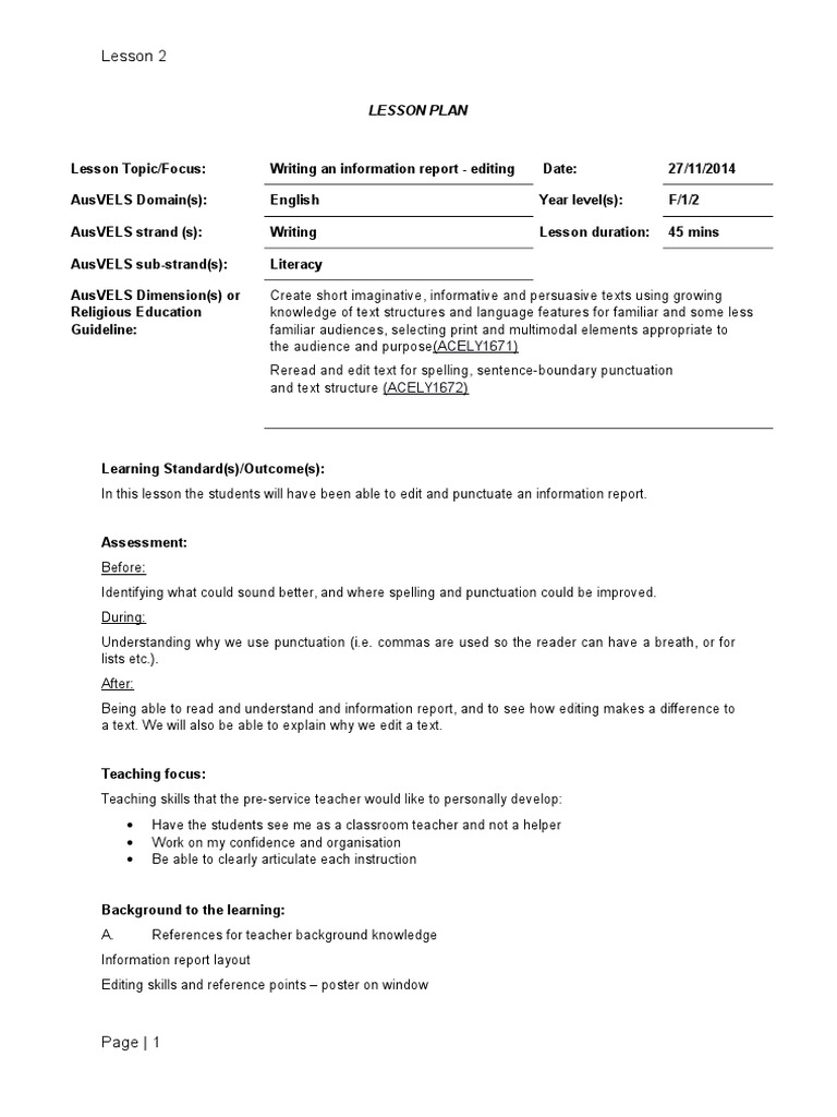 Information Report 2 | PDF | Lesson Plan | Teachers