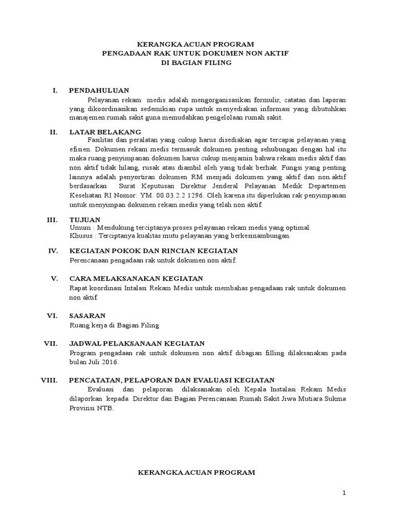 Kerangka Program Kerja Rekam Medis 2015