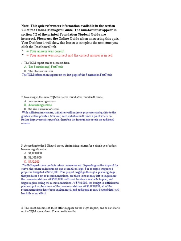 Geb4891 (Capsim) TQM Quiz & Answers Business Business