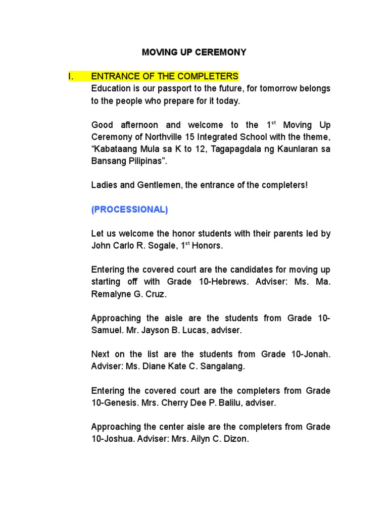 Moving Up Ceremony Script