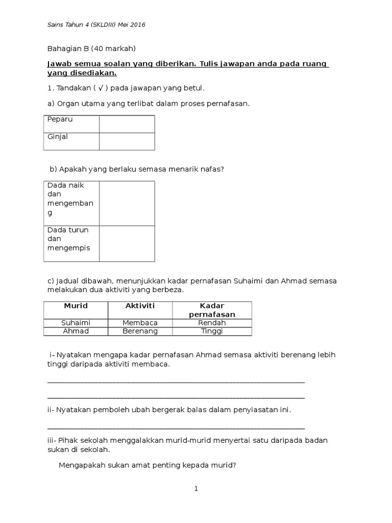 Ujian Pertengahan Tahun Sains Tahun 4 Kertas 2