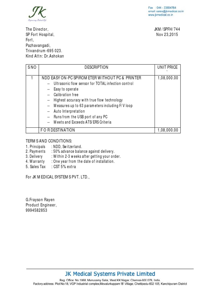 744,45 Spirometer Quotation | PDF | Technology & Engineering | Computers