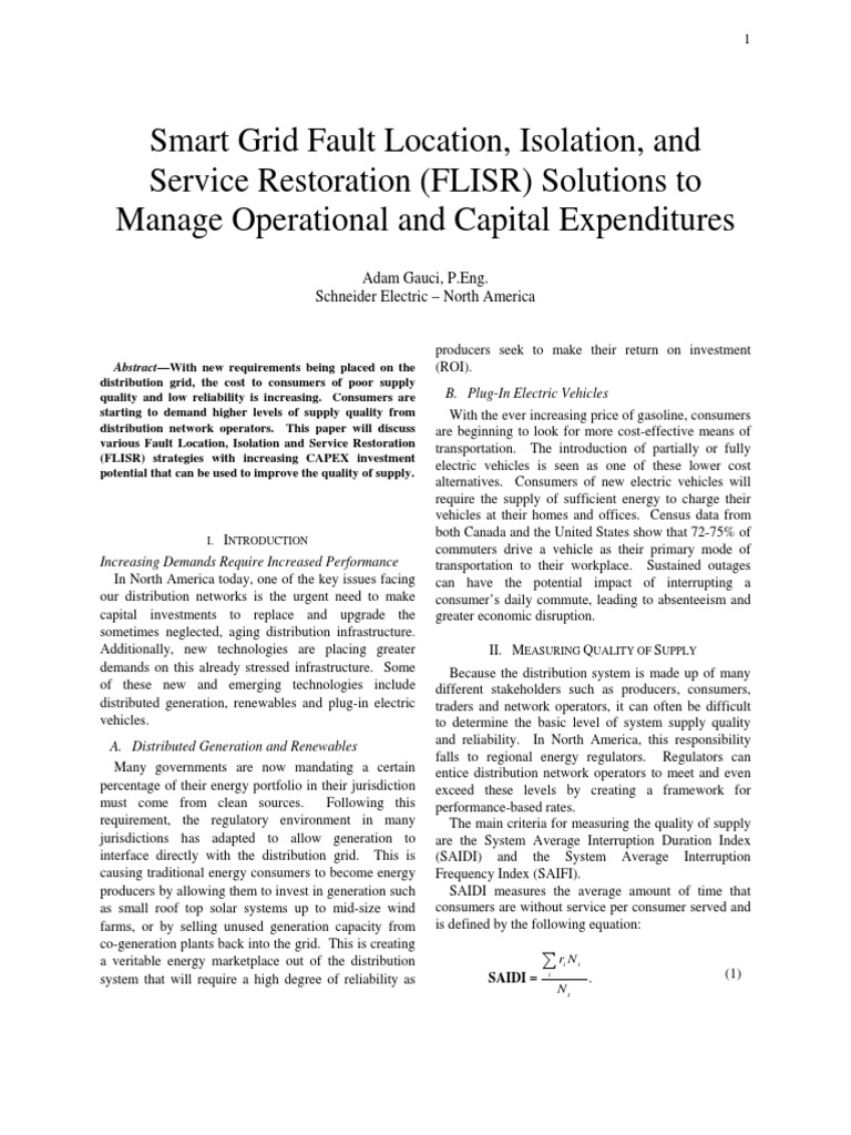 Smart Grid Fault Location, Isolation, and Service Restoration (FLISR