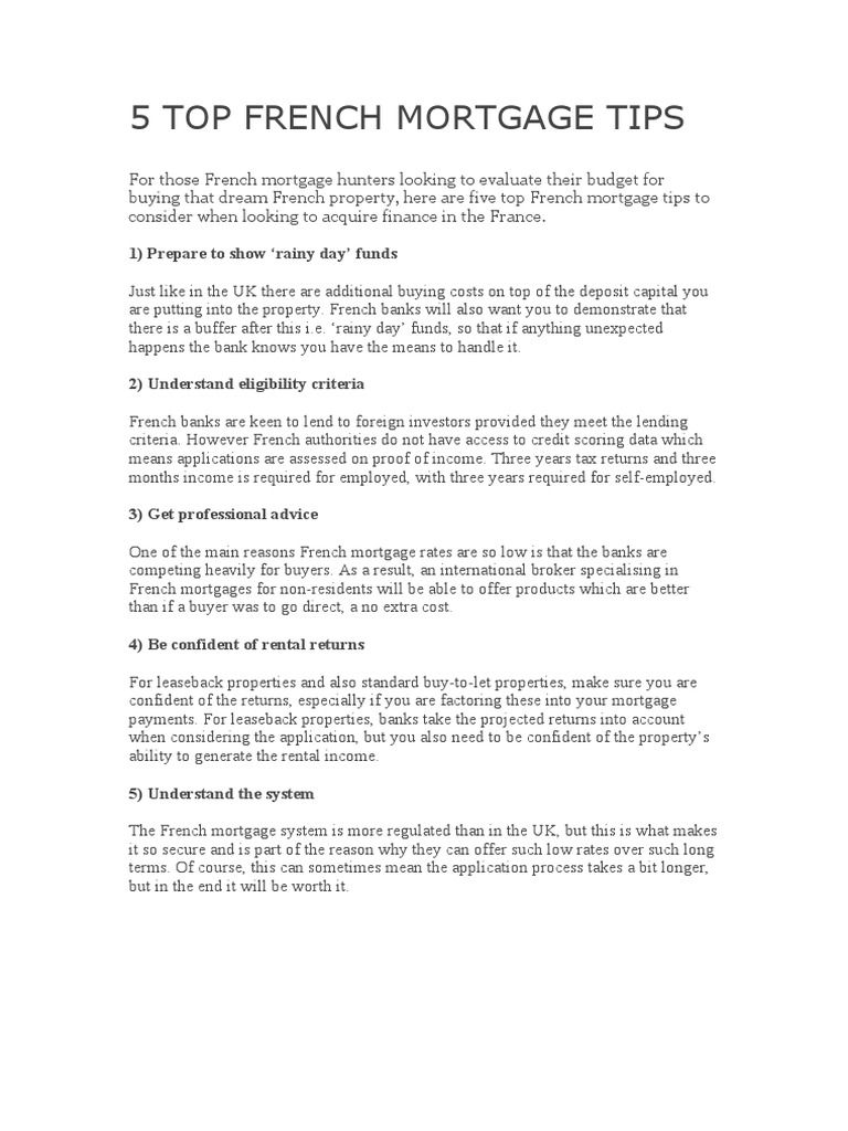 5 Top French Mortgage Tips PDF Mortgage Loan Taxes
