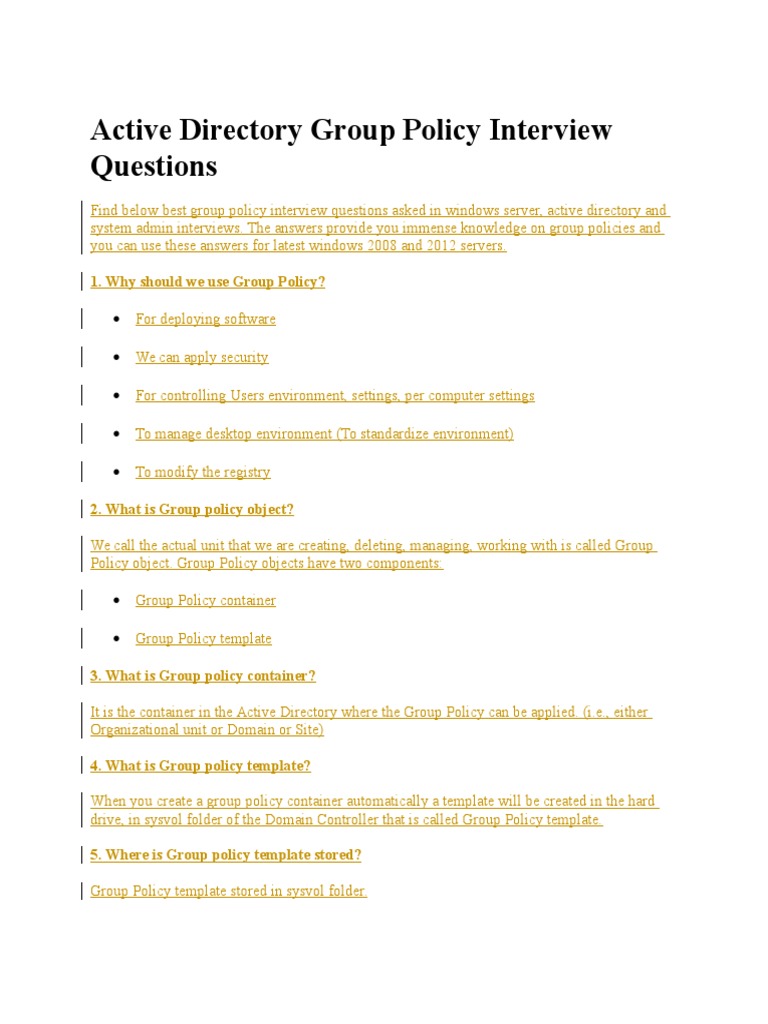 Group Policy Interview Questions PDF Group Policy Active Directory