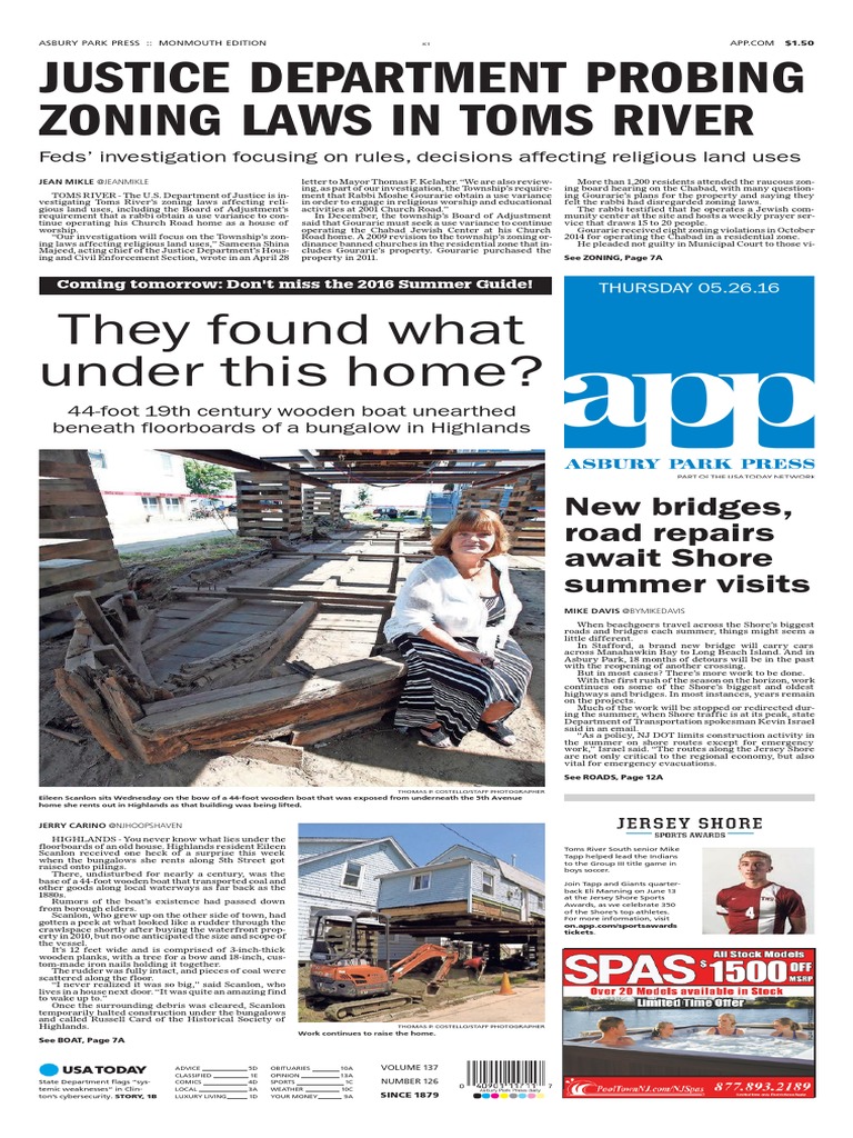 Asbury Park Press Front Page Thursday, May 26 2016 PDF Rabbi Zoning