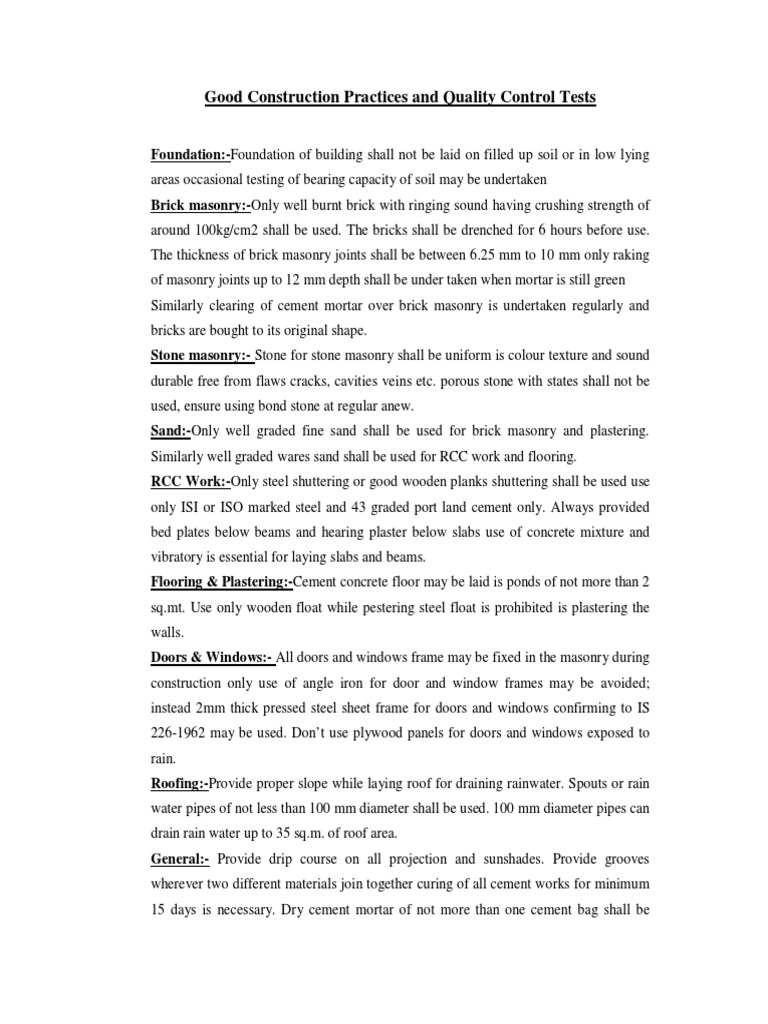 Construction Quality Control Guidelines | PDF | Masonry | Brick