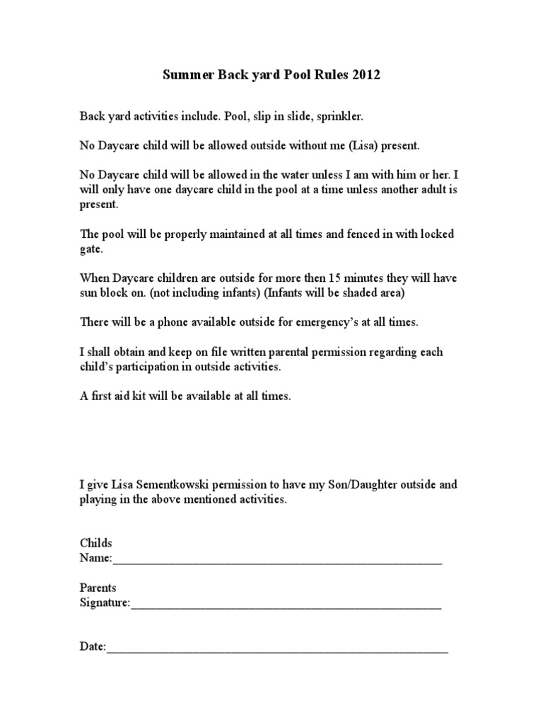 Pool Rules Lisas Datcare | PDF | Self-Improvement | Wellness