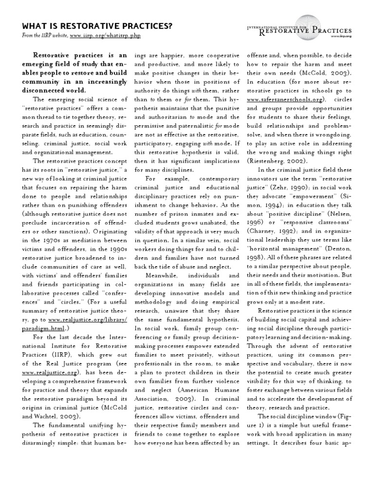 What Is RESTORATIVE PRACTICE | PDF | Metaphysics Of Mind ...