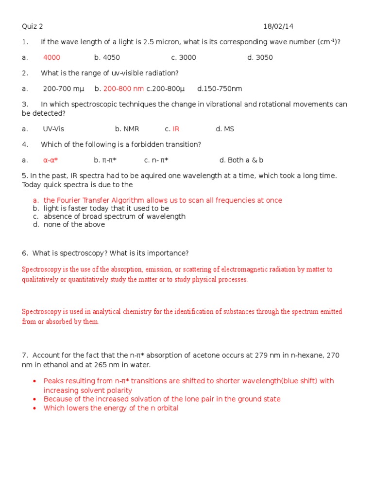 Analysis of Spectroscopy Concepts and Calculations from a Quiz on Light