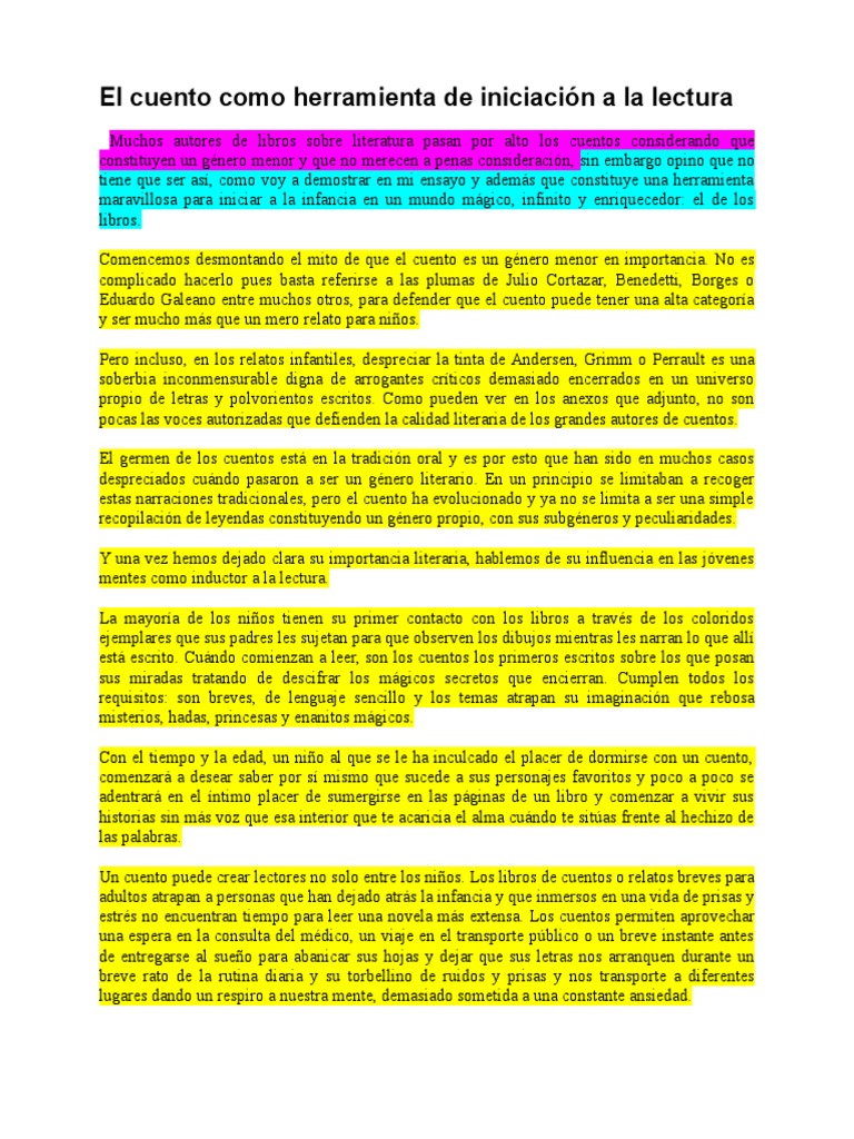 exageración táctica autopista Anexo Ensayo Literario | PDF | Cuentos | Lectura (proceso)