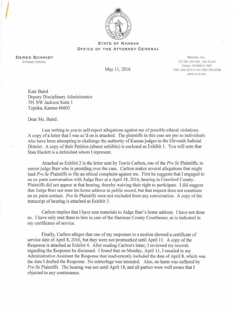 "Self Reporting" Letter of Ethical Violations By Kansas Assistant