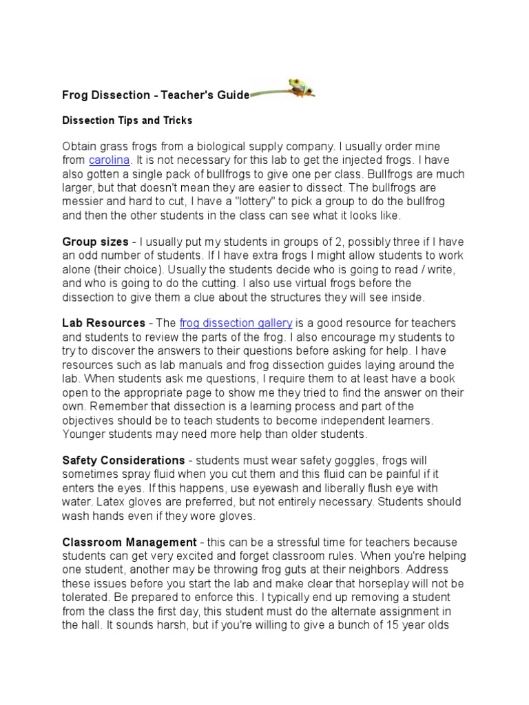 Frog Dissection Answer Worksheet  PDF  Gastrointestinal Tract With Regard To Frog Dissection Pre Lab Worksheet