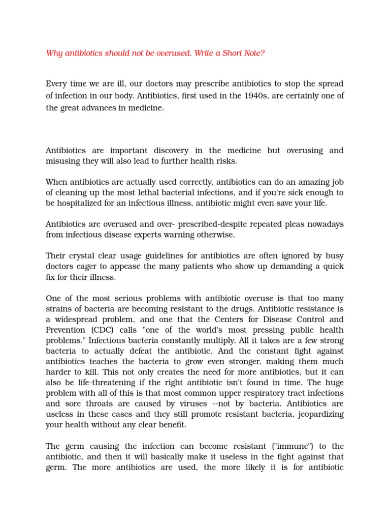 Why Antibiotics Should Not Be Overused. Write A Short Note? PDF