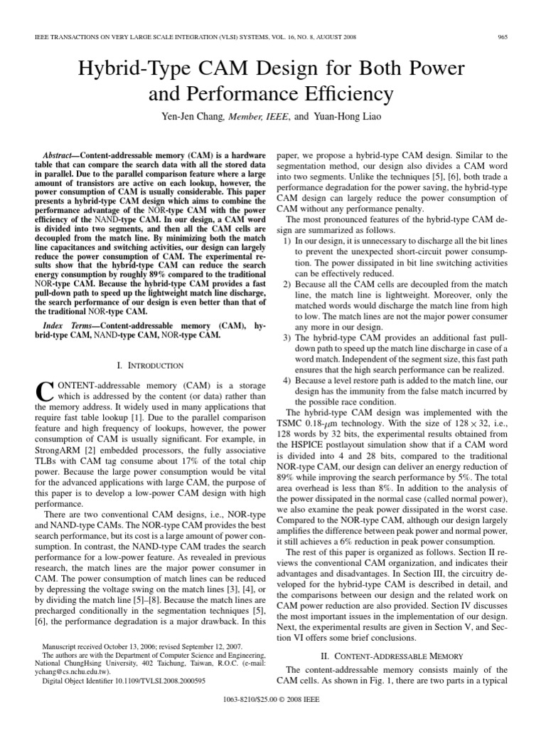 HybridType CAM Design For Both Power and Performance Efficiency PDF