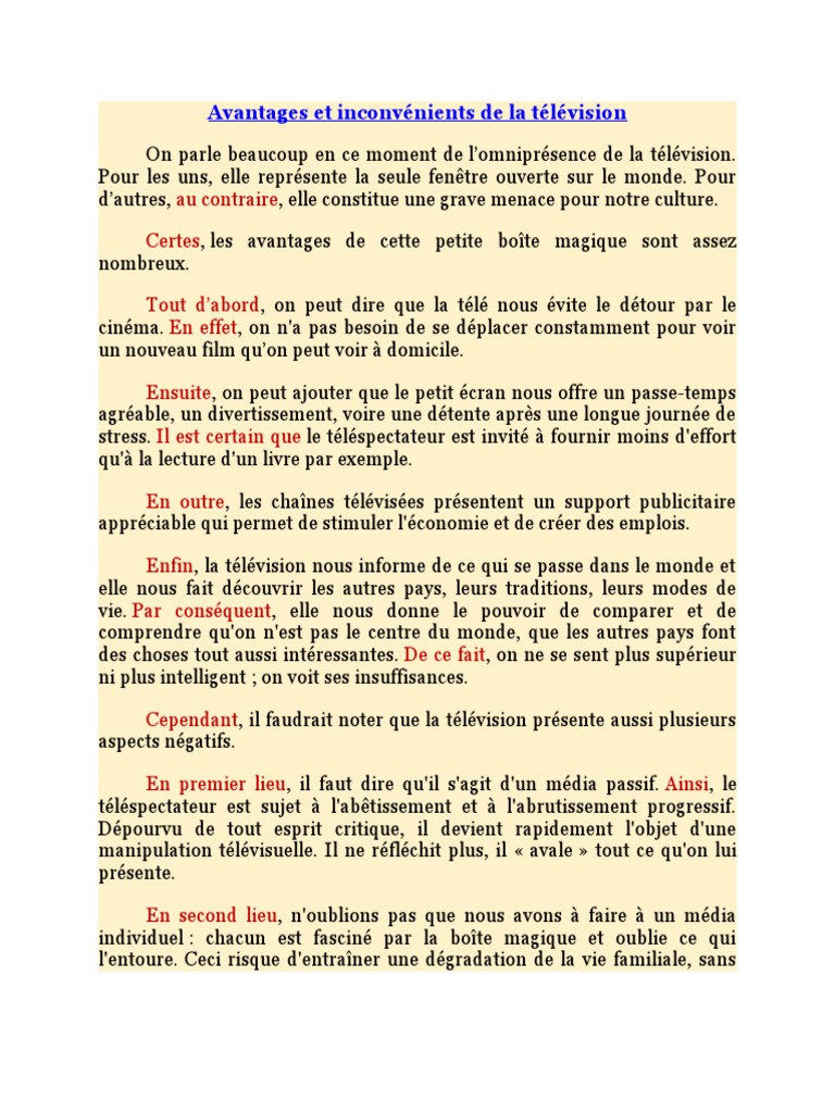 Avantages Et Inconvenients De La Television Television Cinematographie
