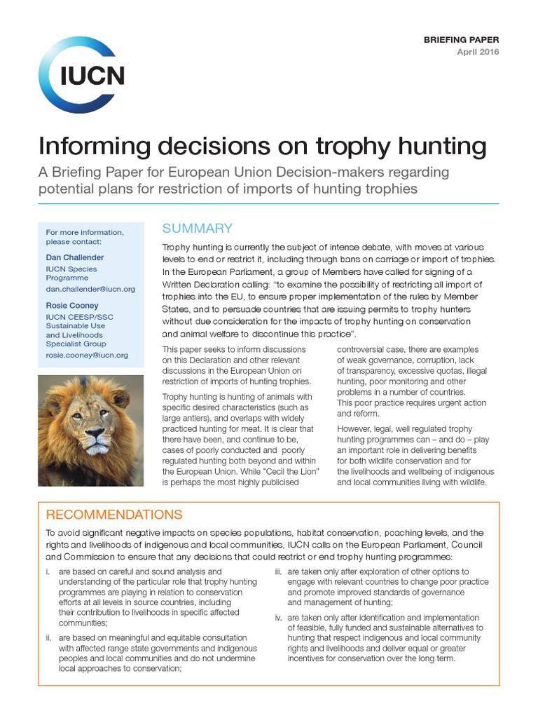 Informing Decisions On Trophy Hunting (Hunting IS Conservation) PDF