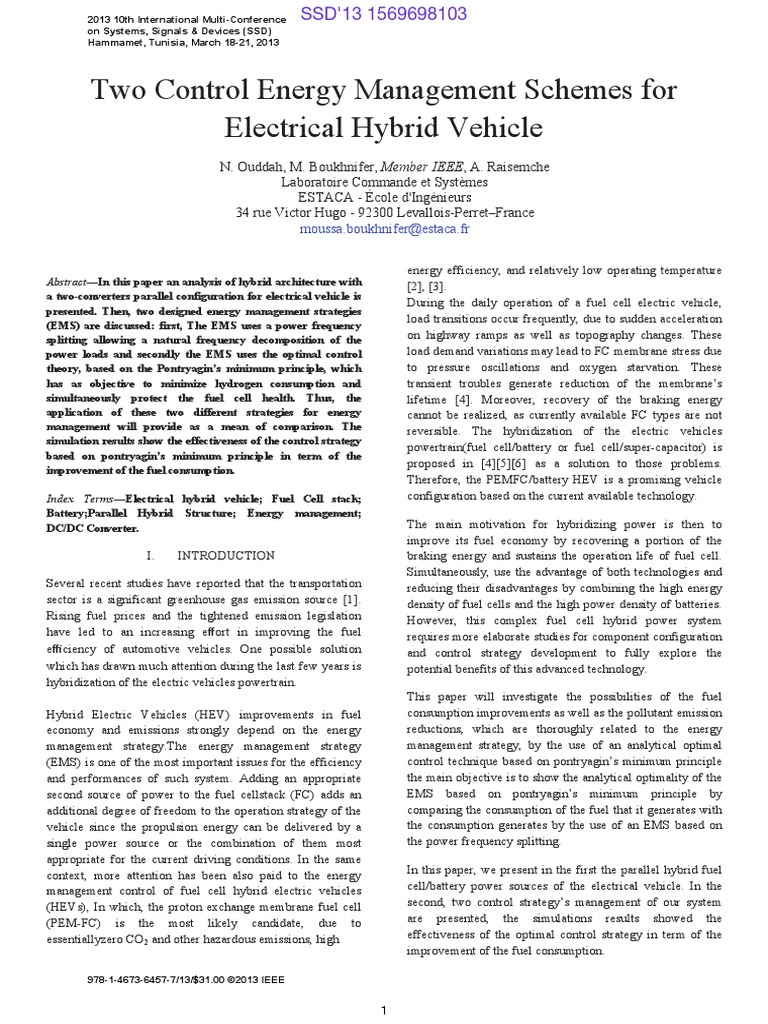 Two Control Energy Management Schemes For Electrical Hybrid Vehicle ...