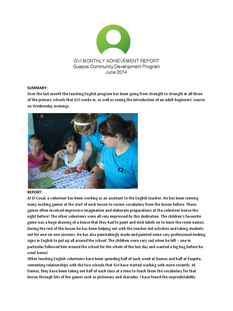 GVI Quepos English Teaching Report June 2014 | PDF | Teachers ...