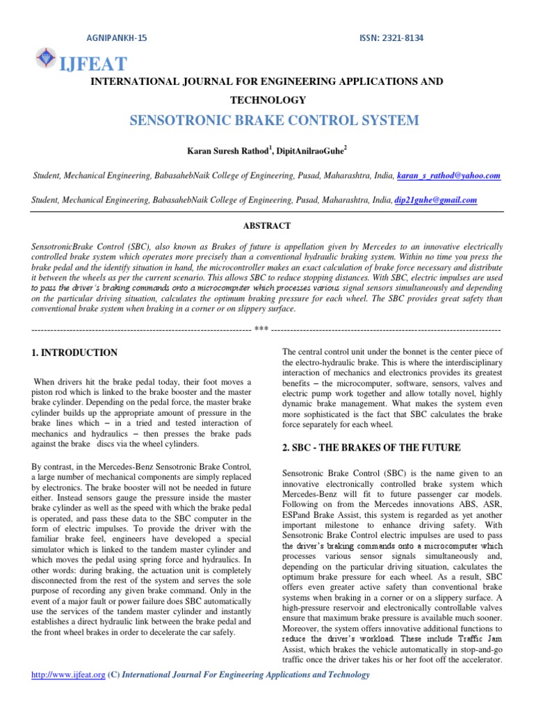 Ijfeat Sensotronic Brake Control System PDF Anti Lock Braking