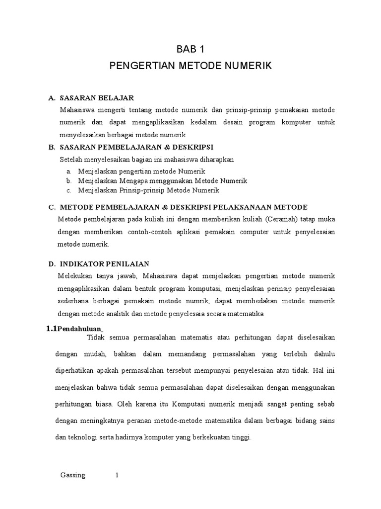 Pengertian dan Prinsip Metode Numerik | PDF