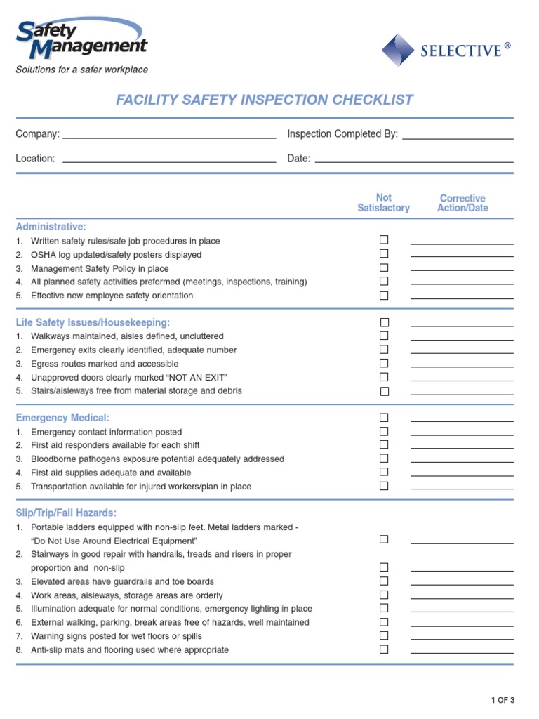 Facility Safety Inspection Form | PDF | Technology & Engineering