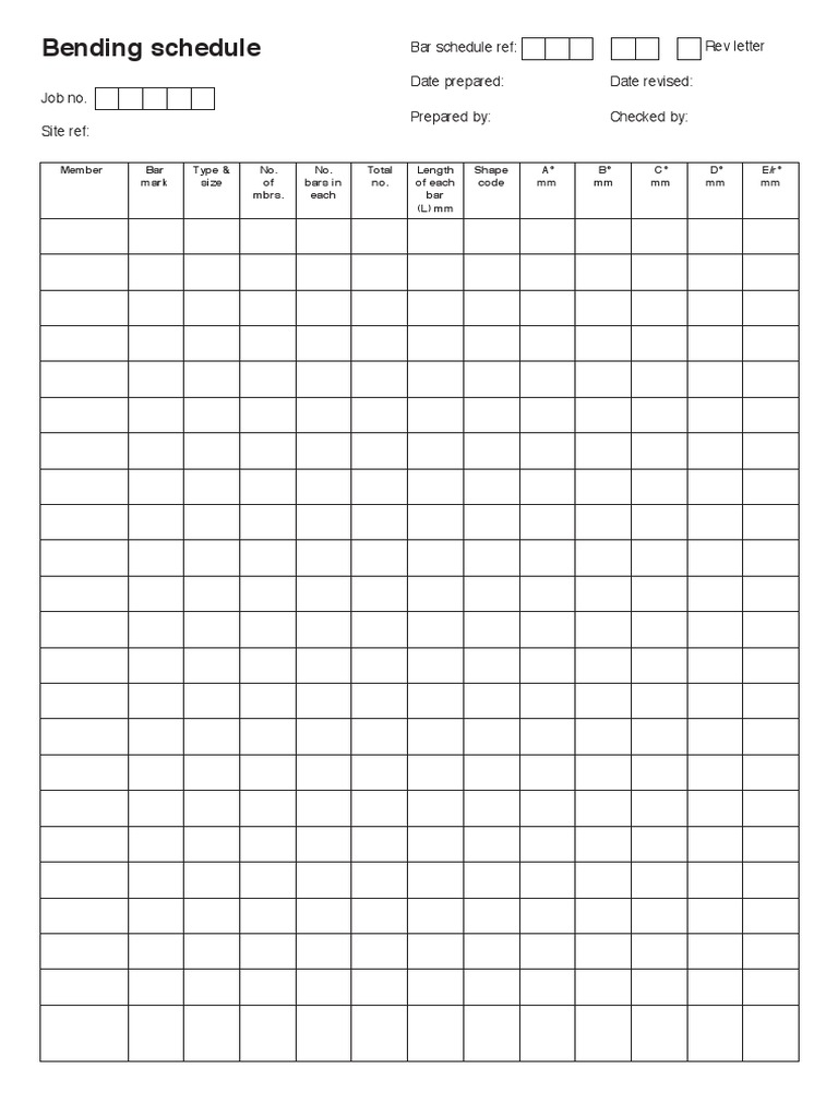 Bar Bending Schedule Format | PDF | Technology & Engineering