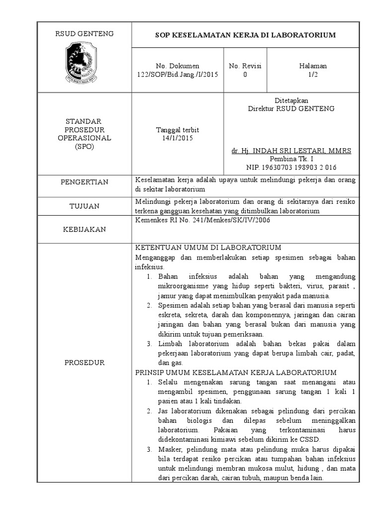 Contoh Sop Keselamatan Kerja / ILMU LISTRIK Keselamatan