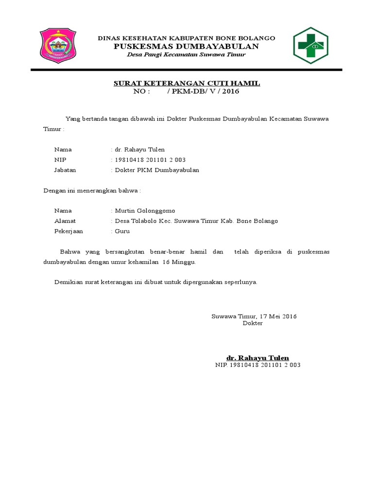 Contoh Surat Cuti Melahirkan Dari Puskesmas Nusagates