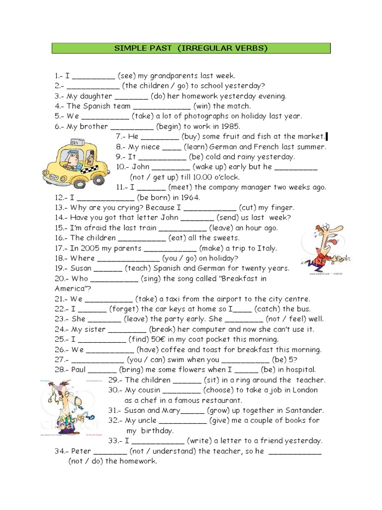 Simple Past Irregular Verbs Exercises | PDF