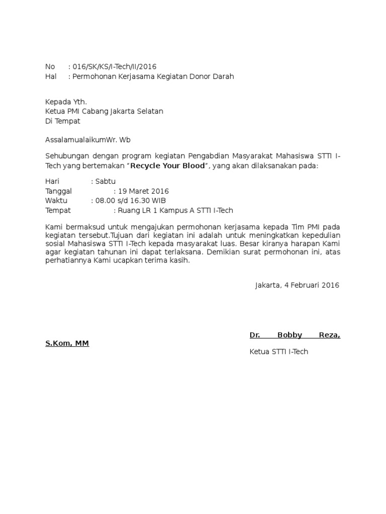 Surat Permohonan Donor Darah