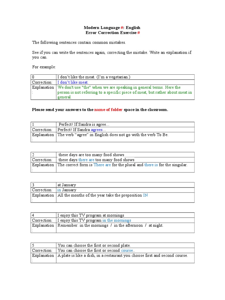 CA 3 Error Correction ExerciseKey PDF English Language Noun