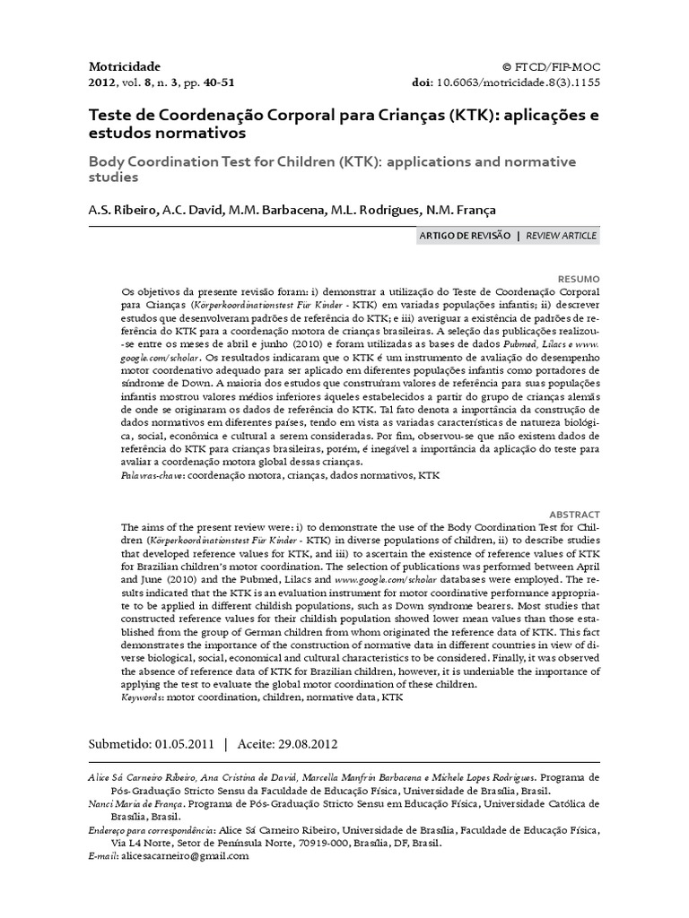 Teste de KTK PDF | PDF | Obesidade | Índice de massa corporal