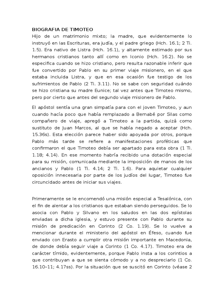 Biografia de Timoteo | Pablo el apóstol | San timoteo