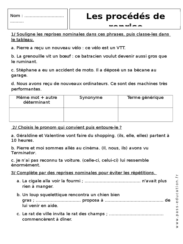 Exercices Les Procédés de Reprise 1 | PDF