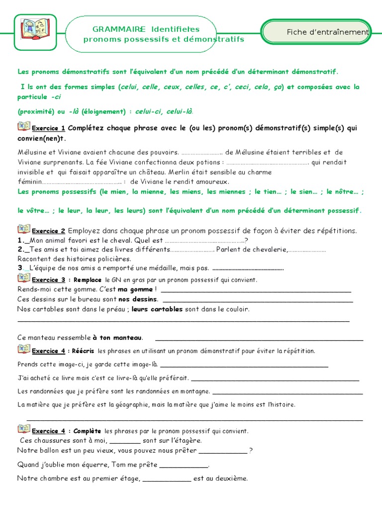 Exercices sur pronoms et déterminants | PDF | Pronom | Syntaxe