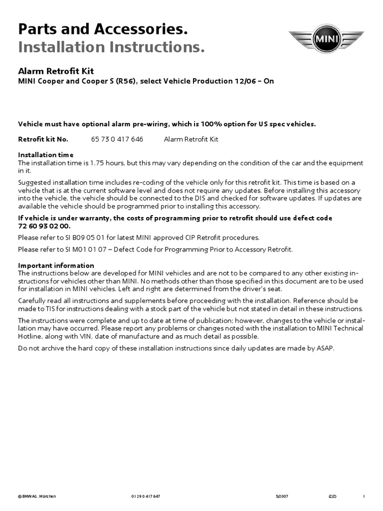 Mini Cooper R56 Alarm Retrofit | PDF | Electrical Connector | Land Vehicles