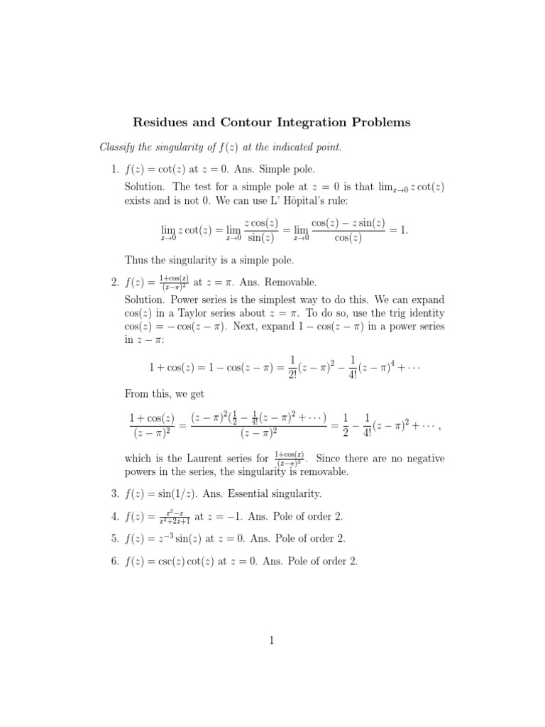 Contour Integrals Problems | PDF | Integral | Theoretical Physics