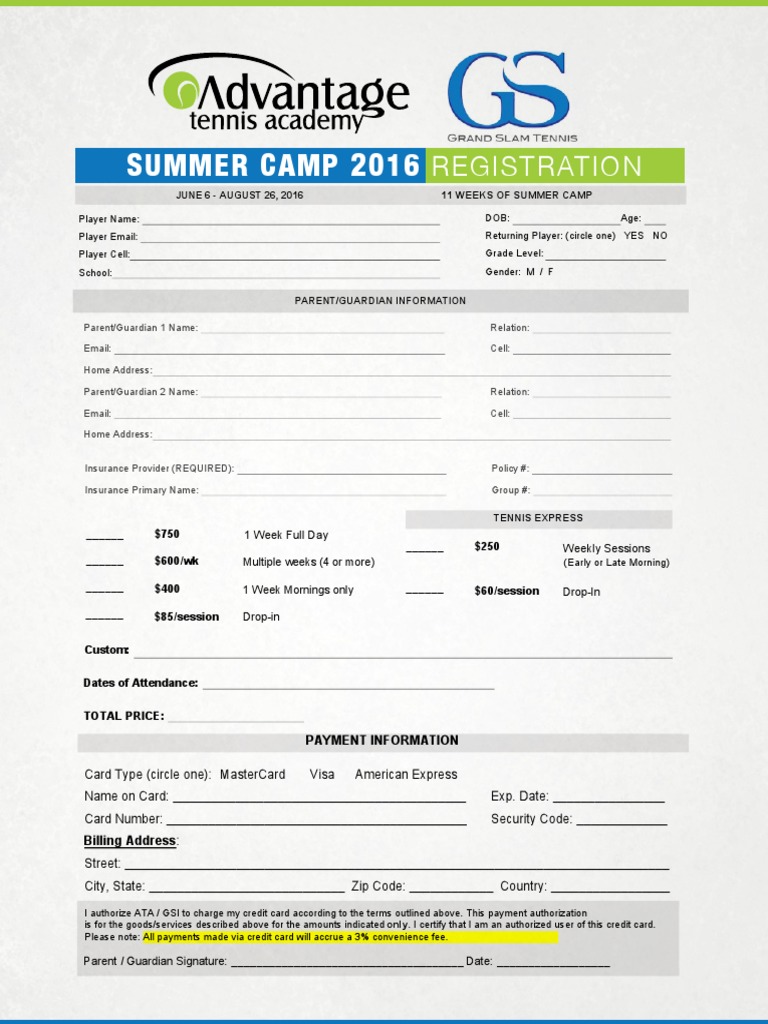 Ata-Gsi Newport Beach Summer Camp 2016 Registration v2 | PDF | Fee ...