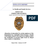 Robert J. Benvenuti III, Inspector General, Allegations of misconduct by certain employees of the Department for Community Based Services’ Lincoln Trail Region related to the removal of children and/or the termination of parental rights based on alleged abuse, neglect, or dependency, 2007