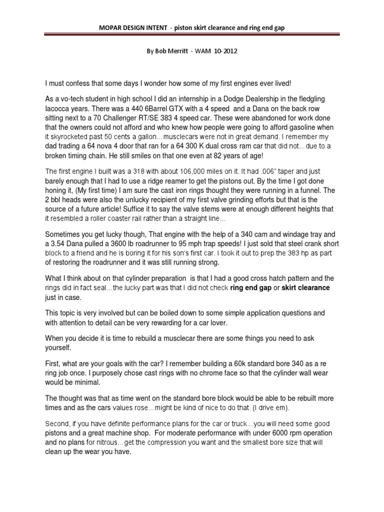 Piston Skirt Clearance PDF Internal Combustion Engine Piston