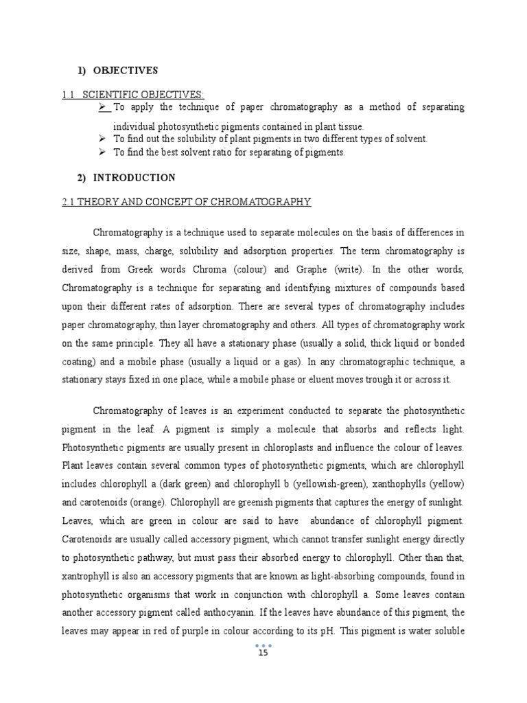 Chem Lab Project Paper Chromatography Chlorophyll Chromatography