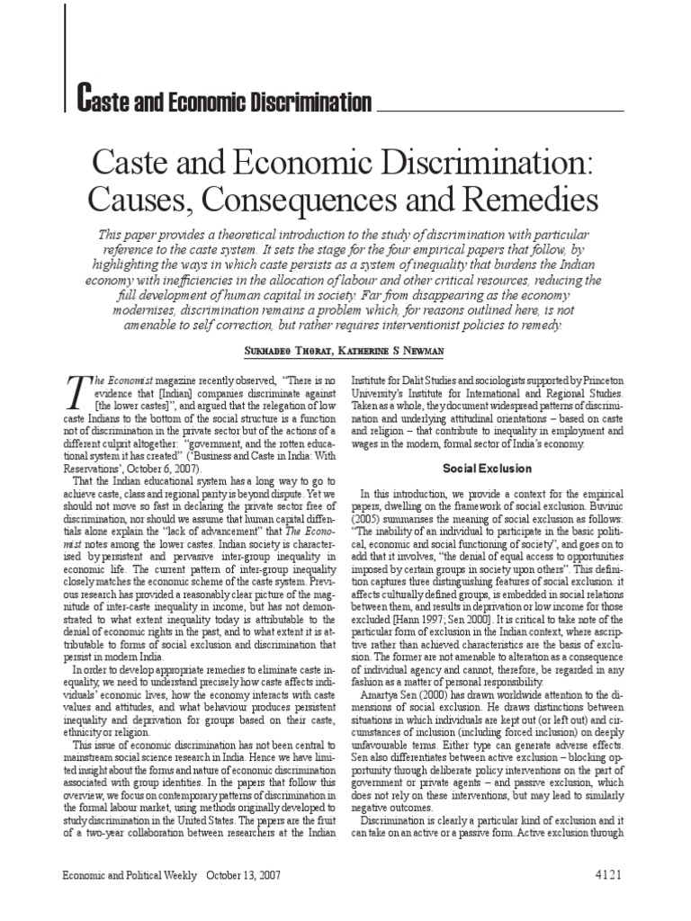 Caste and Economic Discrimination in India | PDF | Social Science