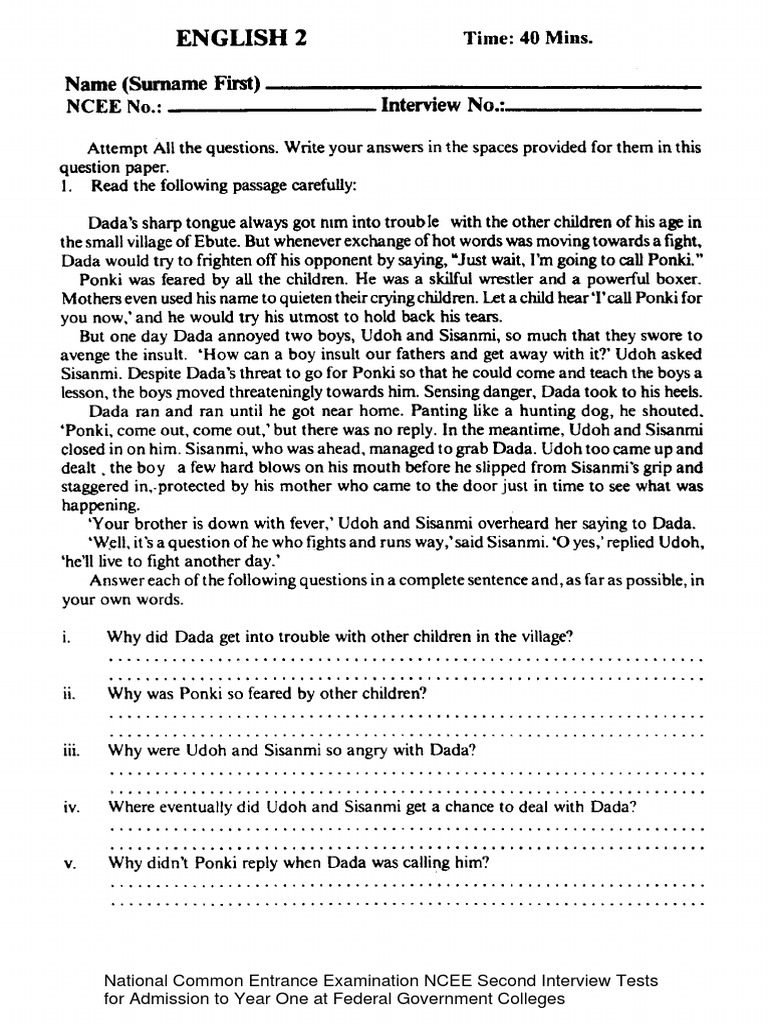 NCEE Second Interview Test Past Question and Answer Free ...