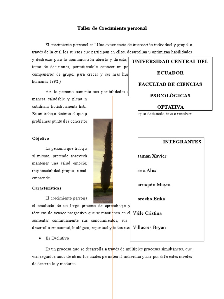 Taller de Crecimiento Personal Integral | PDF | Desarrollo personal | Vida