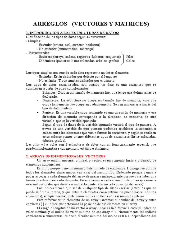 Arreglos: Vectores y Matrices | PDF | Estructura de datos de matriz ...